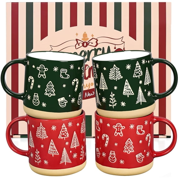 Gingprous Set of 4 Elf Christmas Coffee Mugs Set, Ceramic Christmas Mug, Festive Elf Mugs, Family Gifts for Christmas