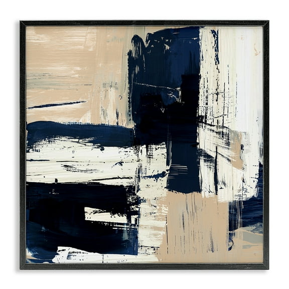 Stupell Industries Expressive Blue Tan Shapes Abstract Painting Black Framed Art Print Wall Art, 12 x 12
