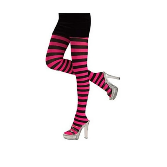 Womens Sexy Black and Pink Striped Costume Tights