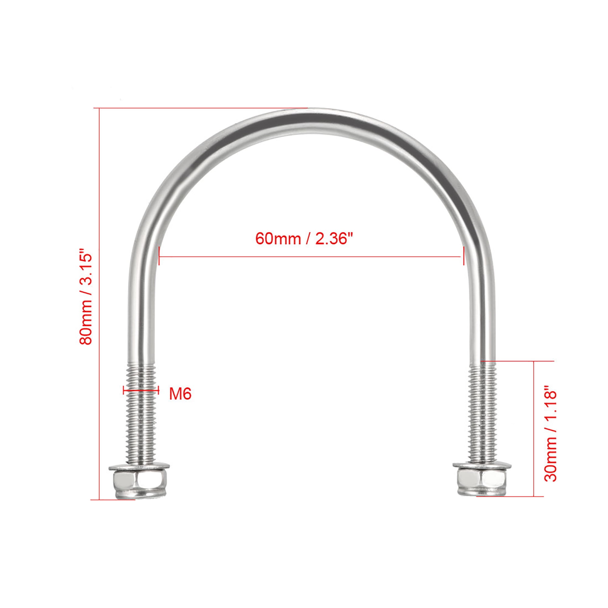 Uxcell M6 60mm Inner Width U-Bolts 304 Stainless Steel 10 Pack