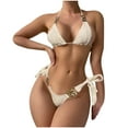 thumbnail image 2 of WREESH Womens Metal Ring Bikini Set Halter Bathing Suit Two-Piece Bikini Chain Bikini Beach Bathing Suit Beige, 2 of 5