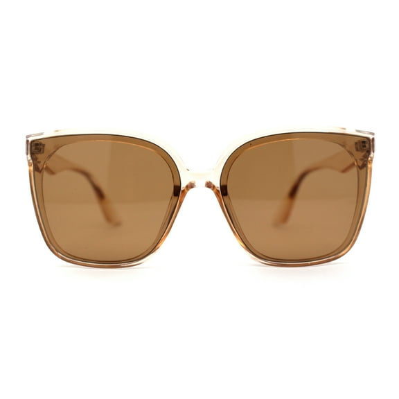 Womens Inset Lens Horn Rim Plastic Oversize Sunglasses Beige Brown