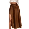 thumbnail image 3 of Women'S High Waist Solid Midi Skirt with Split Thigh and Pleated Paperbag Waist Brown L, 3 of 9