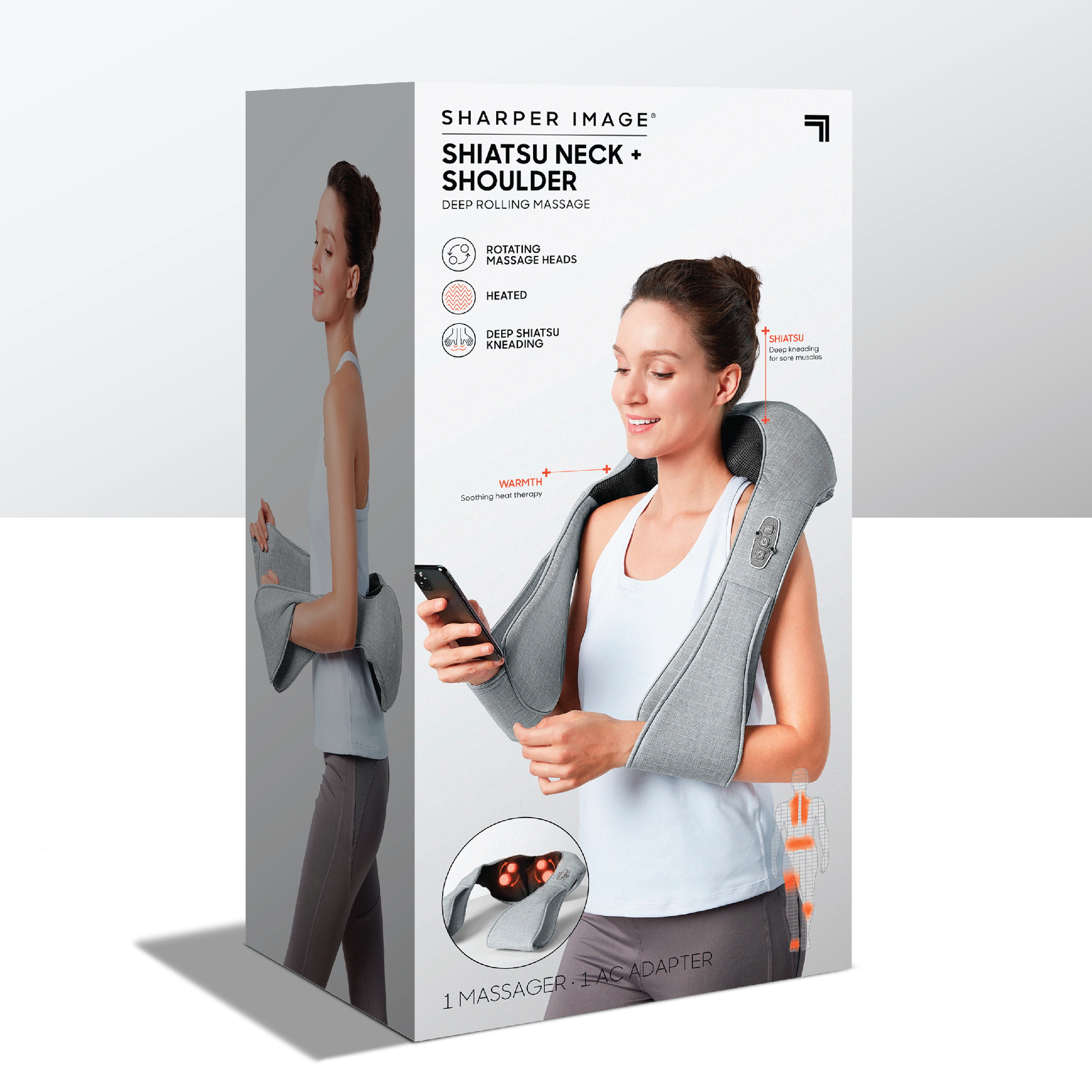 Sharper Image® Heated Neck and Shoulder Massager for Pain Relief Adjustable  Heat Level Wrap & Vibrating Massage Spa Therapy Home Remedy Solutions 