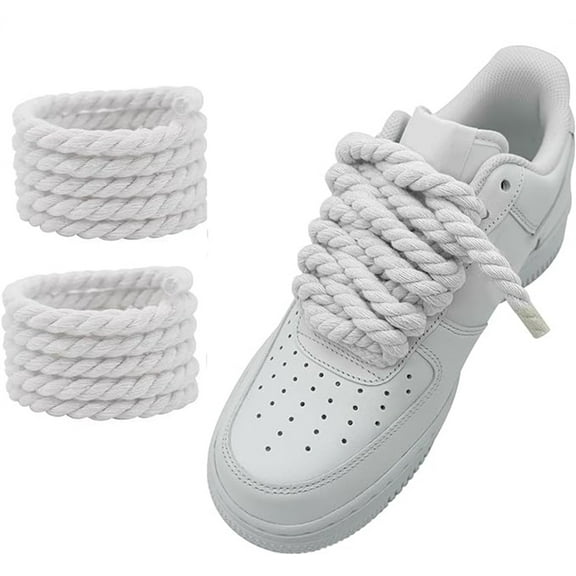 Tutuviw 140 CM Round Rope Shoelaces Thick Cotton Solid Shoe Laces,DIY Twisted Shoelaces for Men Women Sneakers(2Pcs White)