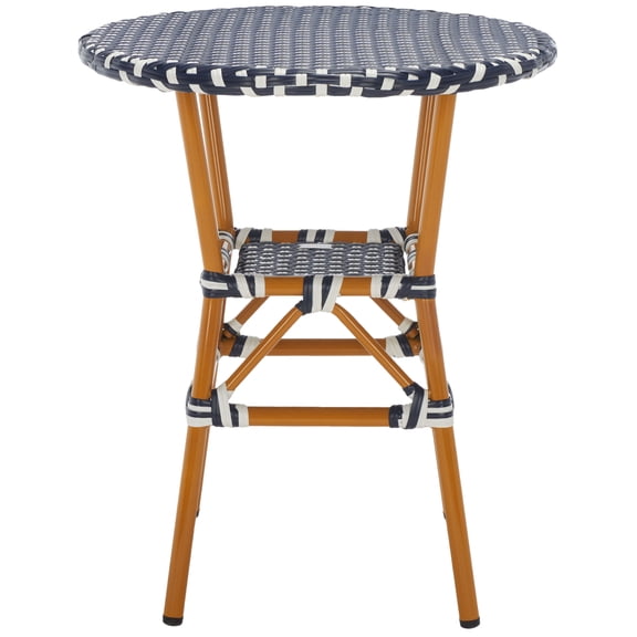 Safavieh Outdoor Patio Bistro Table, Navy, White, Natural Wicker and Aluminium, California