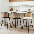 thumbnail image 4 of Rattan Counter Height Bar Stools Set 2 Modern 29"Faux Leather Barstools Counter Height Bar Stools with Cane Back Farmhouse Counter Stool for Kitchen Island Countertop White, 4 of 12