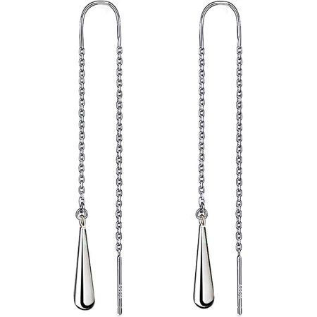 925 Sterling Silver Elegant Teardrop Drop Needle Drop Threader Pull Through Earrings for Womens[k748]
