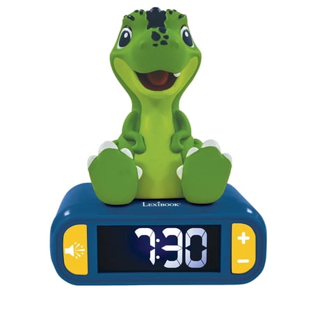 Lexibook - Dinosaur Nightlight Alarm Clock, Clock, Alarm Clock for Boys and Girls, Snooze, Colour Blue/Green