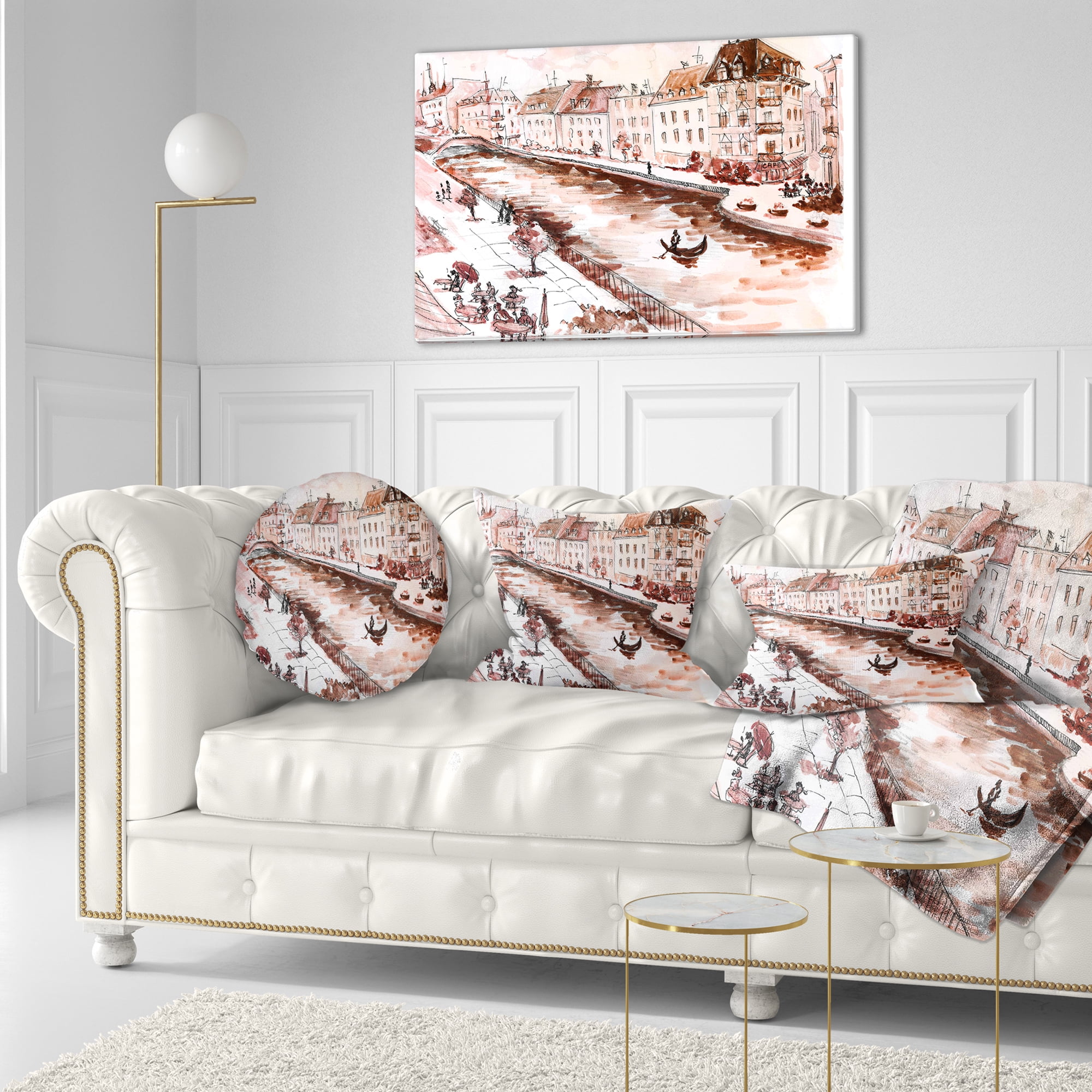 Designart Sepia Hand Drawn Sketch of Paris - Cityscape Throw Pillow - 12x20