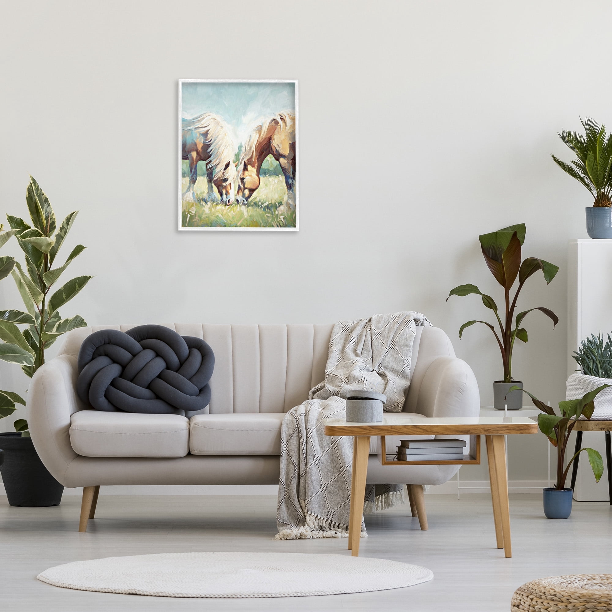 Stupell Industries Country Horses Grazing Animals & Insects Painting White Framed Art Print Wall Art, 24 x 30