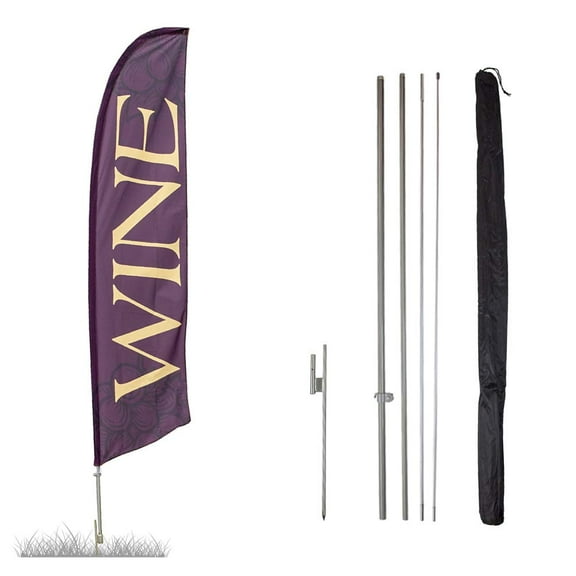Wine Feather Flag Kits - 13.5ft Flag Complete Pole Set with Ground Stake - Great for Businesses, Storefronts, Sales - Printed in The USA