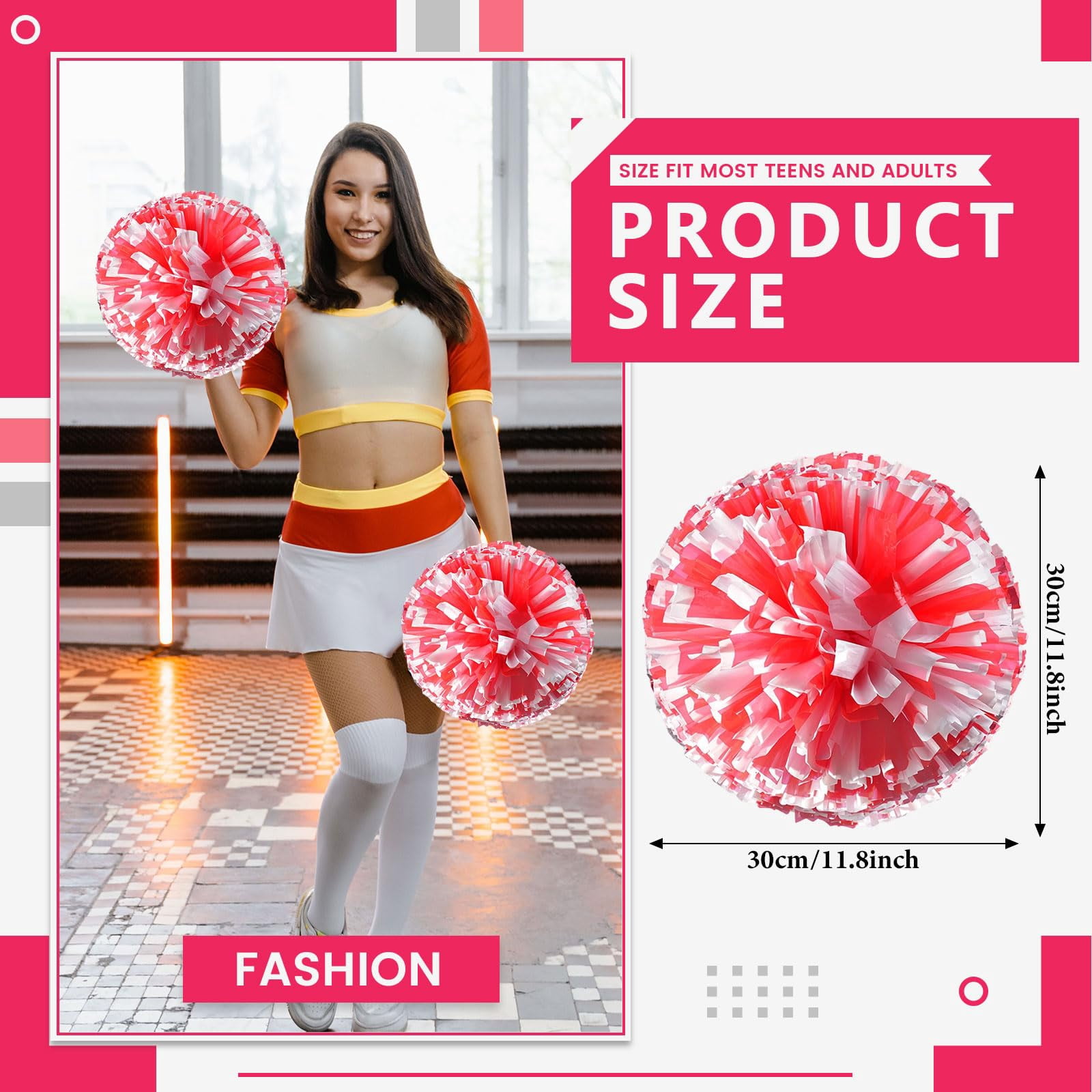 Cheer Pom Poms 18 Pcs Four Finger Handle, Cheerleading Handheld Squad Pompoms for Sports Team Cheer Spirit Games Dance Party Adults