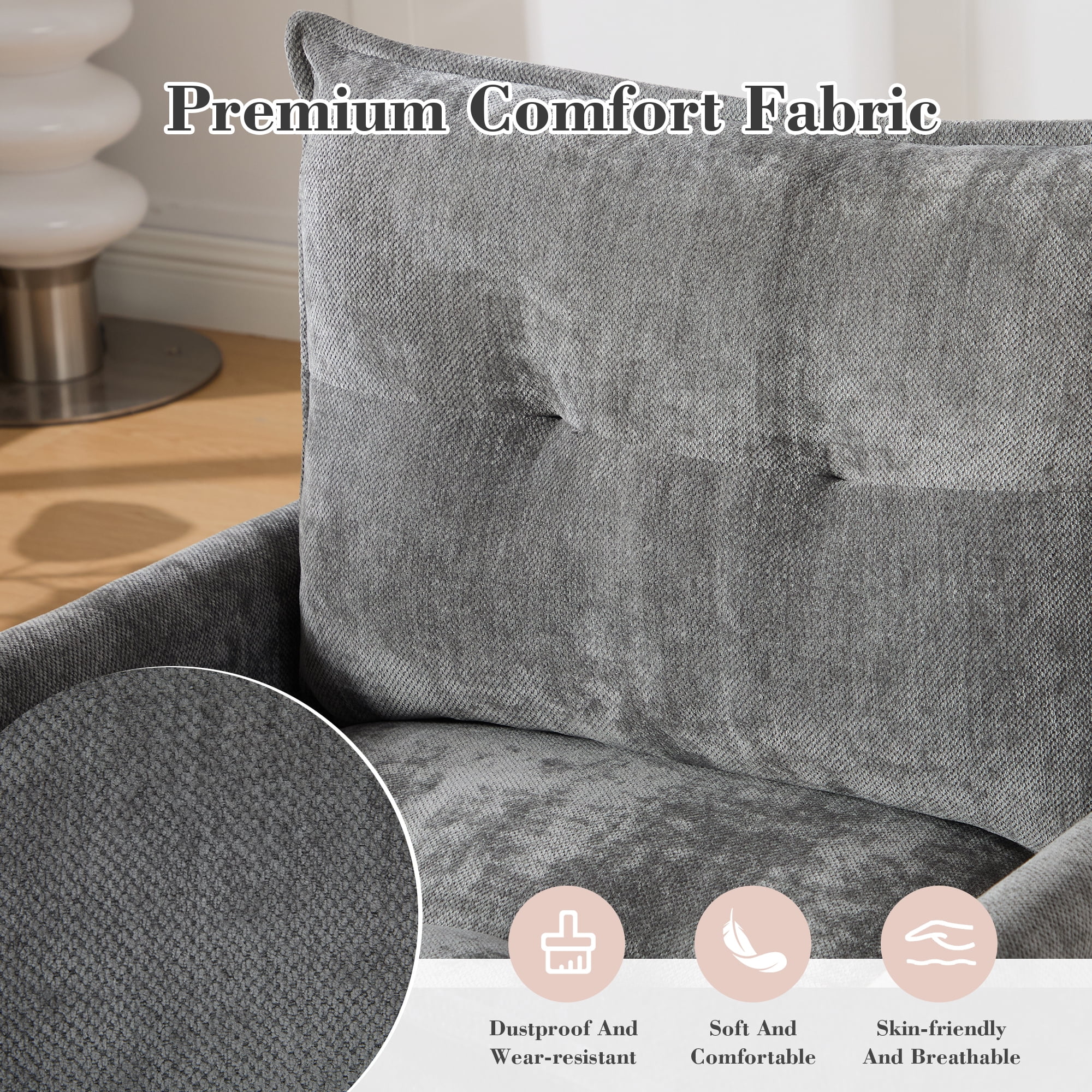 Leumius Swivel Accent Chair,Mid Century Modern Chenille Armchair with Thick Padded and Metal Base,Swivel Single Sofa Chair Barrel Reading Chair for Living Room Bedroom,Gray