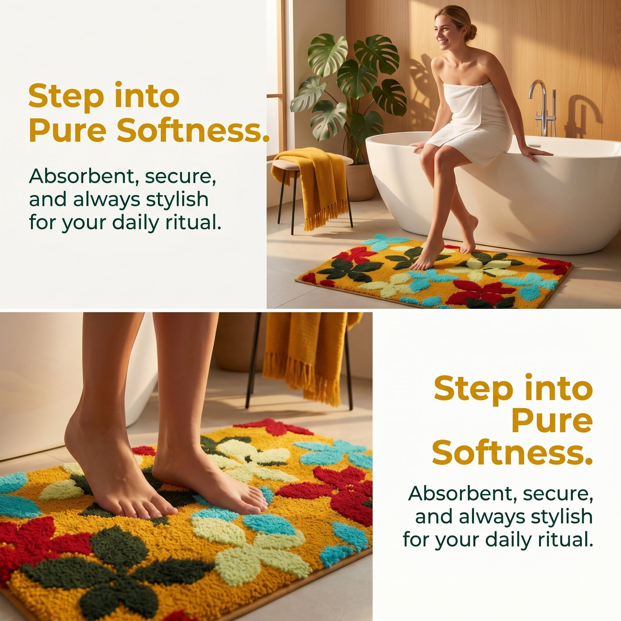 Unique Bargains Printed Ultra Soft Absorbent Shaggy Bath Mat Orange 32" x 20"