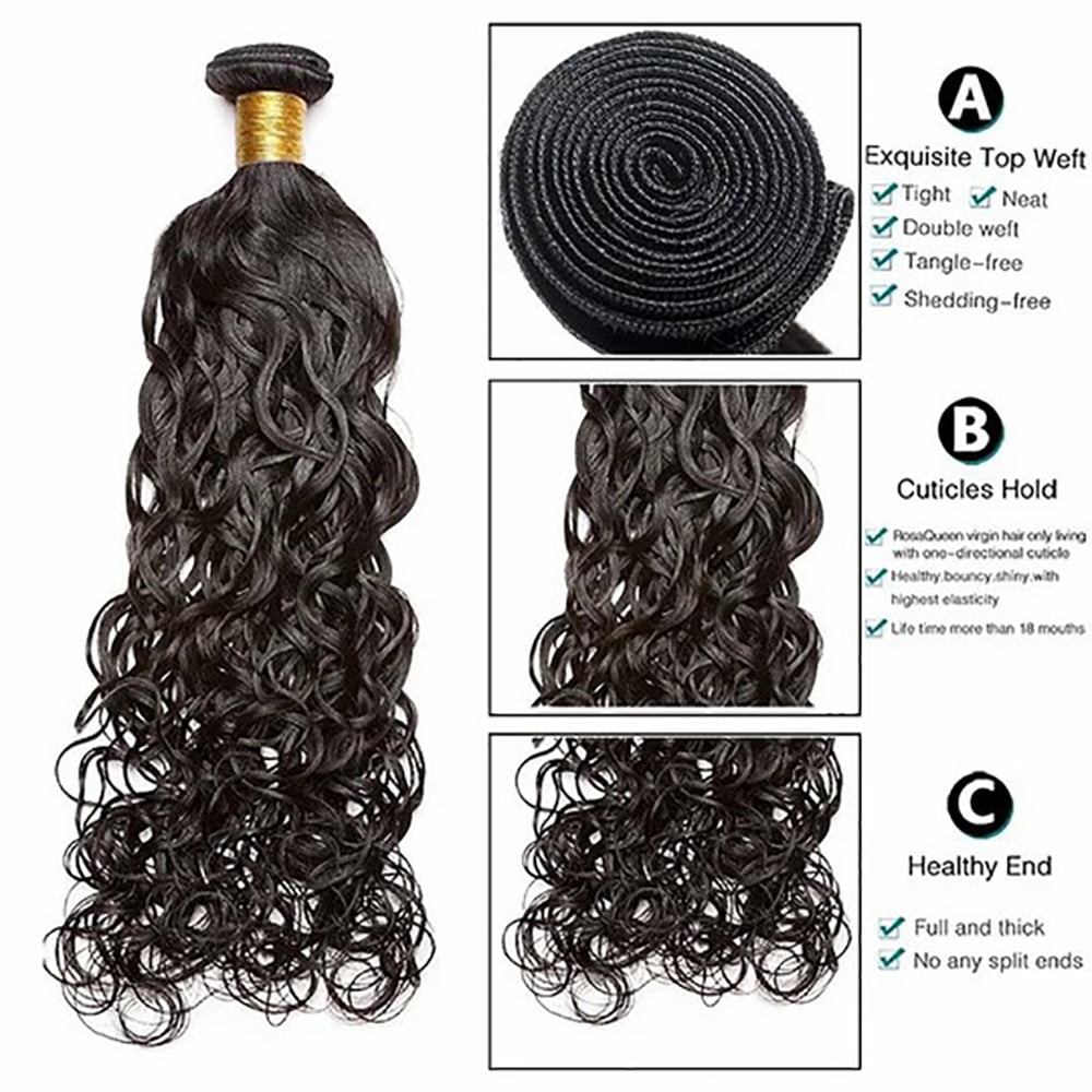 GVN Human Hair, Hairpiece, Wig,Hot selling Unprocessed Virgin Hair Water Wave Natural Black Color 100 Human Hair Bundle 8 in to 30 In