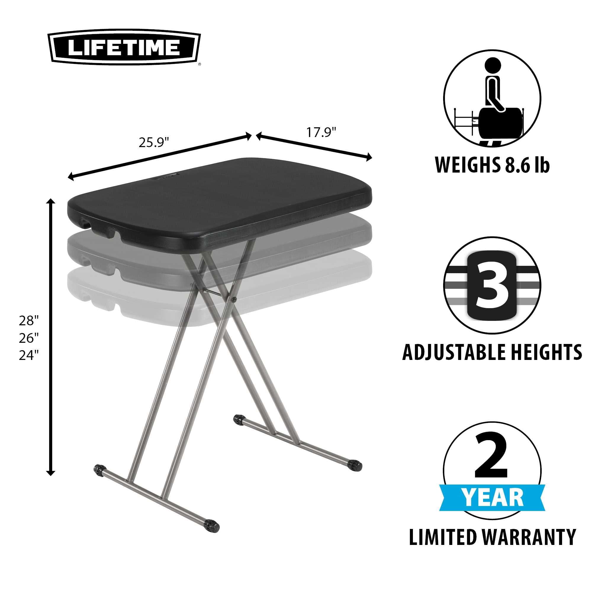 Lifetime Height Adj. 26 in. Laptop Table/TV Tray, Indoor/Outdoor Light Commercial Grade, Black
