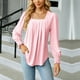 thumbnail image 4 of Blusa de mujer con cuello cuadrado y mangas abullonadas - Top informal con pliegues en la parte delantera - Rayón/poliéster/spandex - S-XXL - Trabajo/cita/salida nocturna, 4 of 5