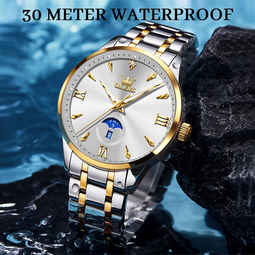 OLEVS Watches for Men Business Dress Casual Analog Quartz Stainless Steel Waterproof Luminous Men Wrist Watches Reloj Para Hombre White Dial