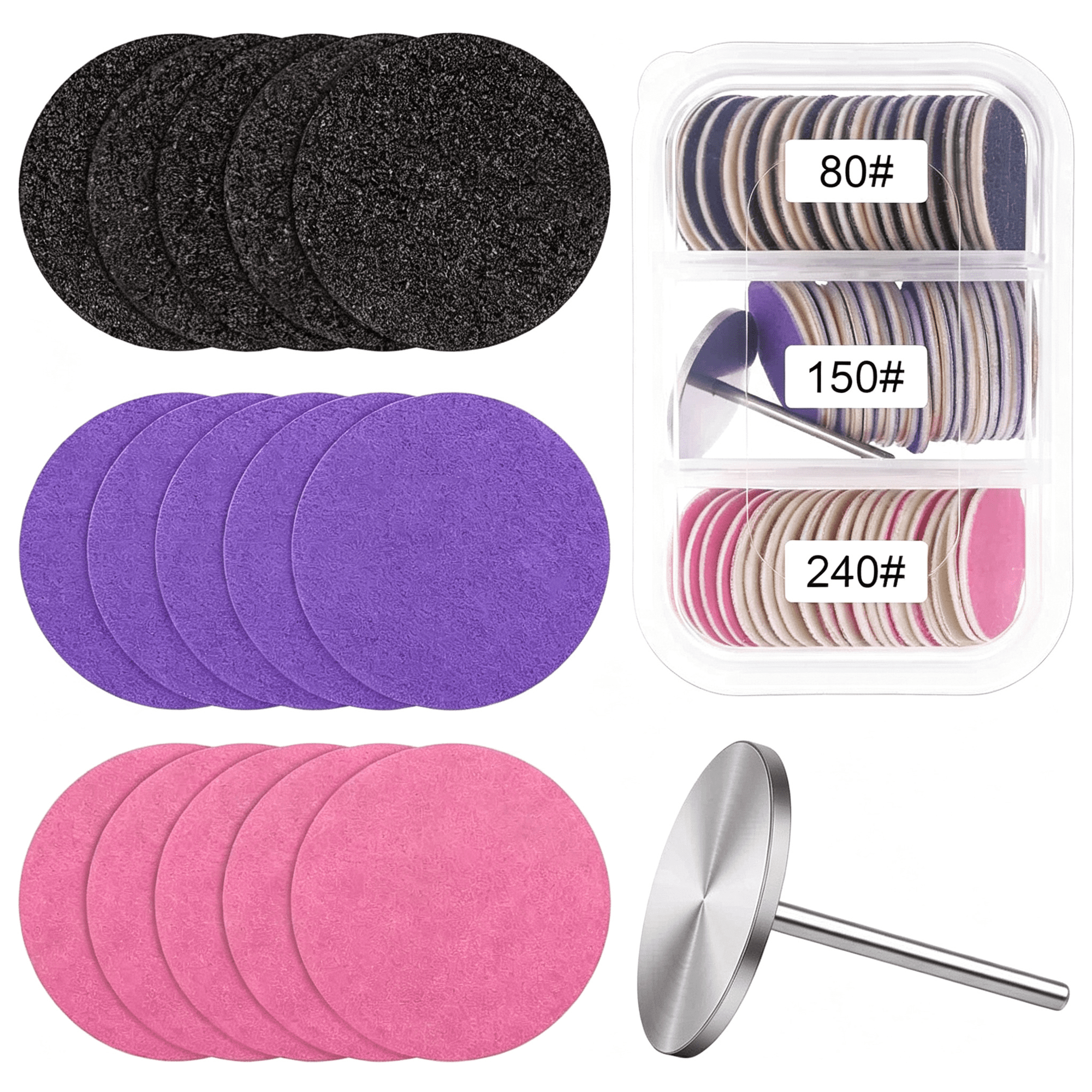 RAGUPEL Sanding Paper Discs with Metal Nail Drill Bit Foot Sandpaper Discs 25Mm Foot File Sandpaper Discs #80#150#240 Grits for Manicure Pedicure Drill Bits Nail Tech