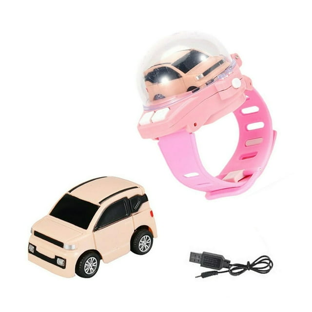 Mini Voiture Télécommandée 2.4G Montre-Bracelet Course 4CH Jouet Véhicule RC Cadeau (Rose)