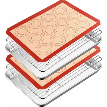 Vesteel 16 inch Baking Sheet with Rack & Mat Set of 6, Stainless Steel Cookie Tray with Cooling Rack & Silicone Mat for Toaster Oven