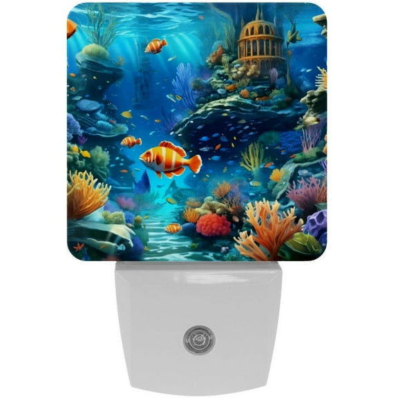 PhooArto Fantastic Painting Underwater World Plug in LED Night Light Auto Sensor Dusk to Dawn Decorative Night for Bedroom, Bathroom, Kitchen, Hallway, Stairs, Baby's Room, Energy Saving