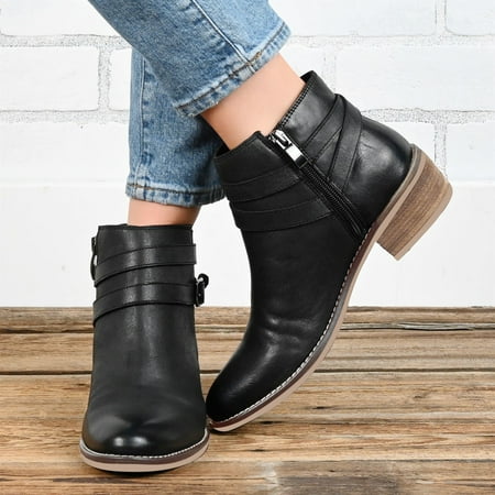 

TANGNADE Toe Thick Women s Heel Zipper Round Color Back Boots Solid Elastic Fashion women s boots Shoes