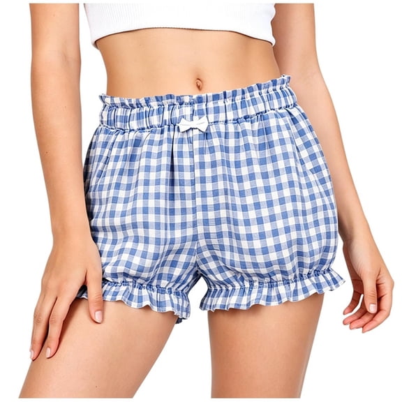 Umfun Girls Shorts Sweet Gingham Ruffle Bloomers with Elastic Waist & Bow - Cute Shorts Summer Beach Vacation & Casual Play Wears
