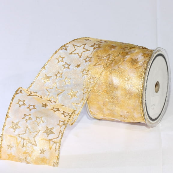 Gold Sheer Star Wired Craft Ribbon 3" x 20 Yards
