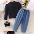 thumbnail image 5 of CPNG Girls Clothes 2 Piece Outfit Long Sleeve Round-Neck Top + Heart Loose Denim Jeans Winter Fall Clothing Set(Black,5 Years), 5 of 8