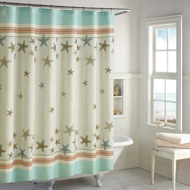 Tremiti Ivory Blue Coastal Cotton, Best Beach Shower Curtains