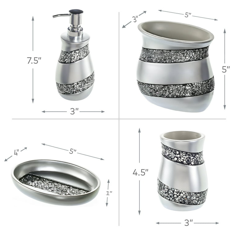 Creative Scents Silver Mosaic 6 Piece Bathroom Accessories Set