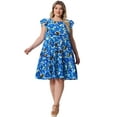 thumbnail image 3 of DARING DIVA Plus Size Boho Flutter Sleeves Round Neck Floral Print Dress 1X Blue, 3 of 6