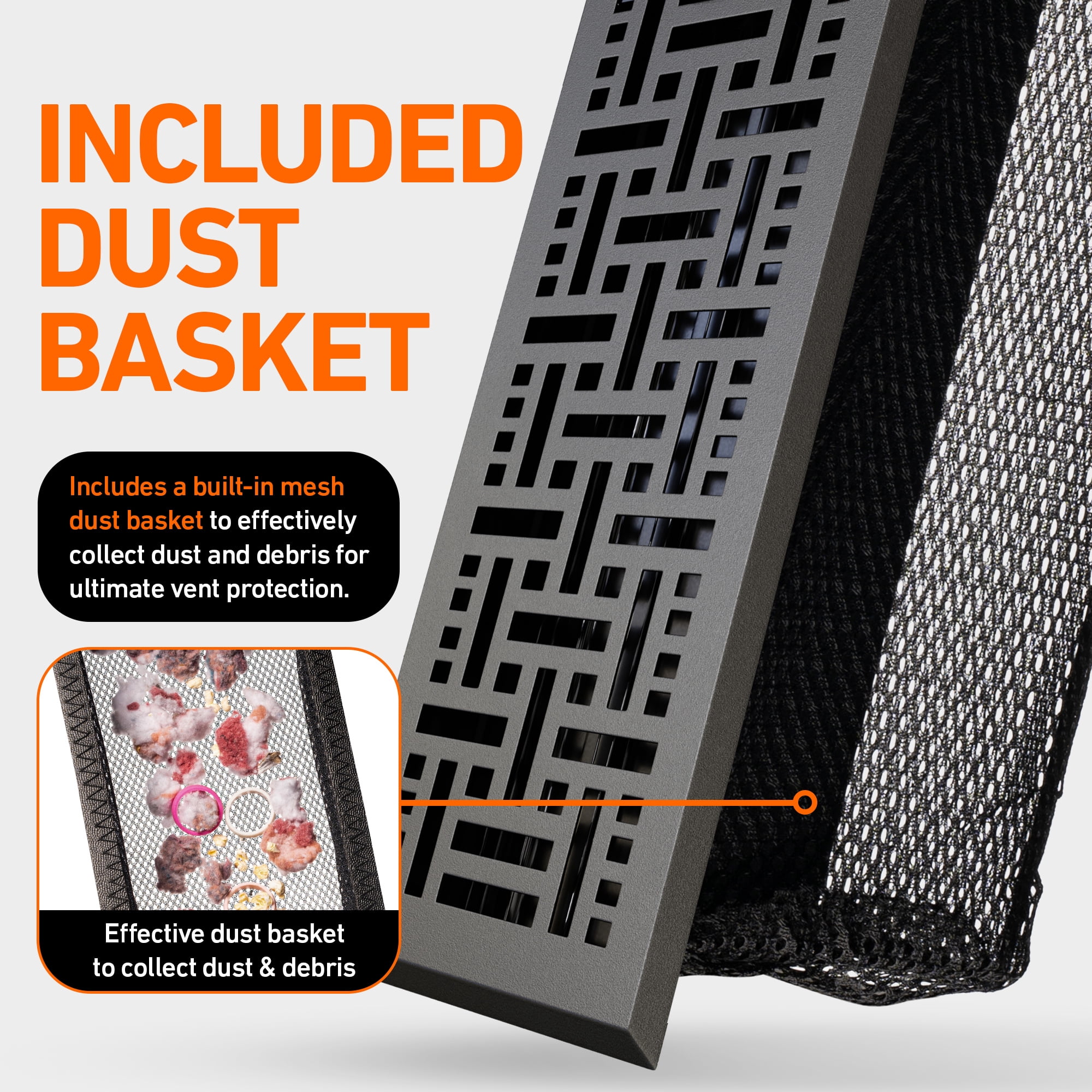4x14 Floor Vent Covers Floor Register with Mesh Cover Trap, Heat and Air, Walkable Metal Floor Register for HVAC Duct, Basketweave, Dark Grey