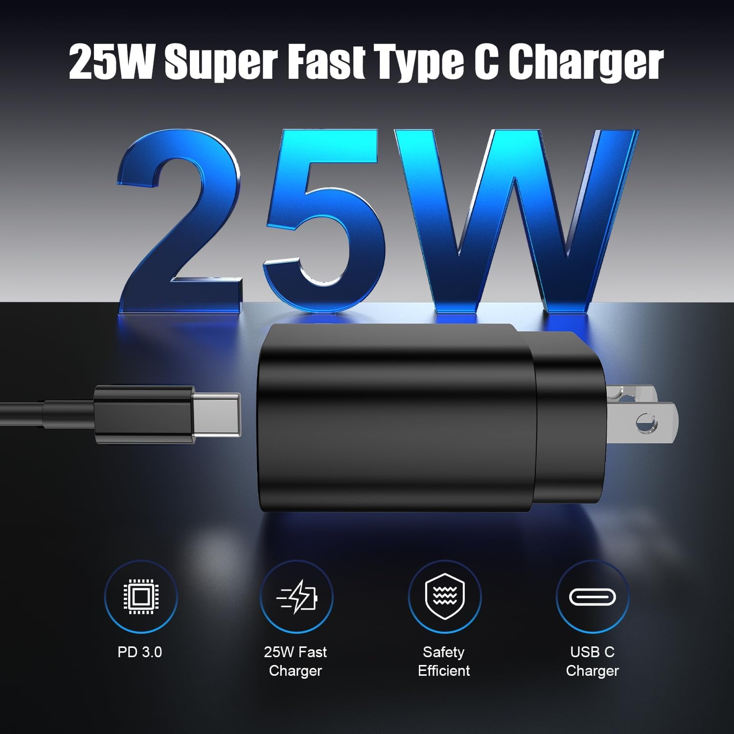 Type C Charger Fast Charging for Samsung Galaxy S25 S24 S23 S22 Note 20,4Pack 25W Super USB C Fast Charger Block with (6ft+10ft) x2 Cables for iPhone 15/16 Pro Max/Plus, Android Phones - Black