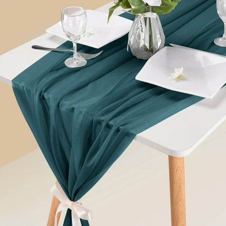 

lystmrge Decor Christmas Sheer Cover Fuzzy Dresser Cover 10ft Chiffon Table Runner 29x120 Inches Dusty Blue Table Runner For Wedding Baby Girl Bridal Shower Decorations
