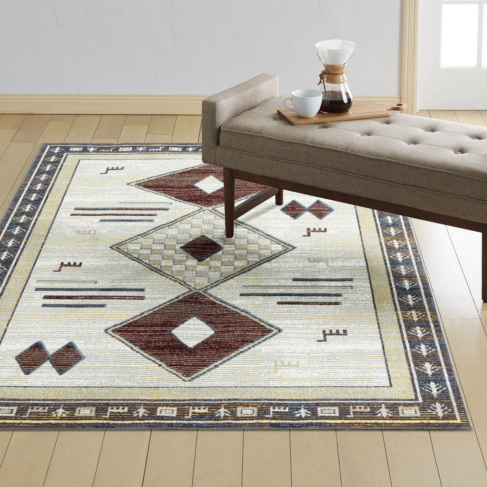 Everwash™ Treasure Southwestern Geometric Machine Washable Area Rug, Beige/Blue, 6'6"x9'2"