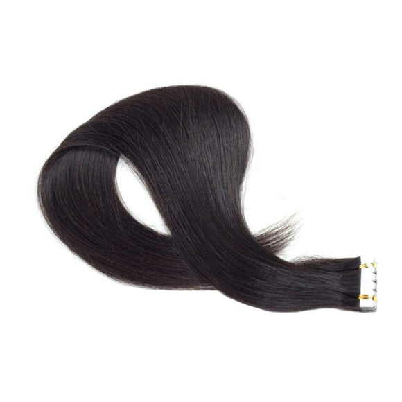 Tape In Hair Extensions Human Hair Silky Straight Remy Hair Extensions Skin Weft Hair Extensions (90cm Black Remy Hair)