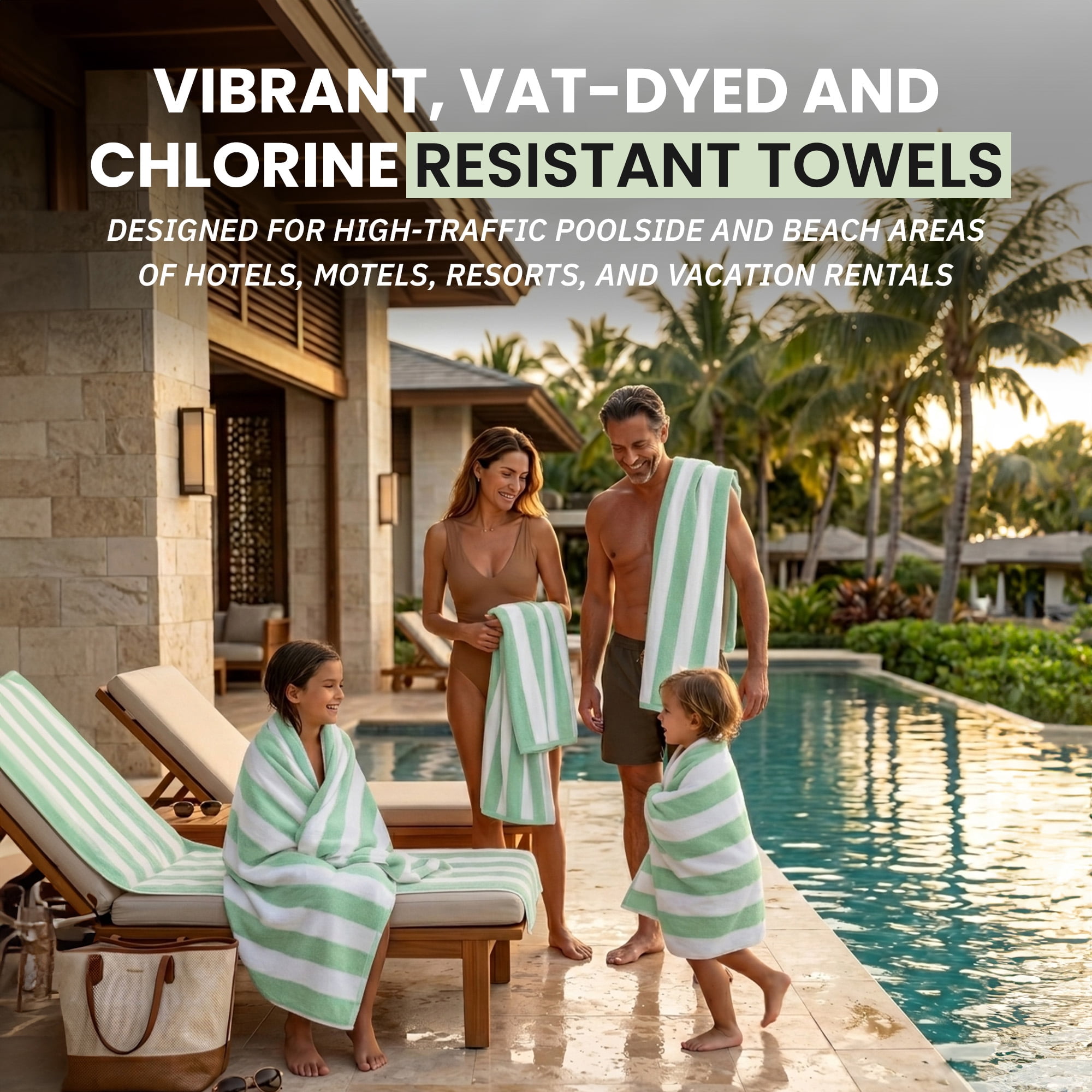 Belem Highly Absorbent Cabana Stripe Large Beach Towels, 100% Cotton, Fast-Drying and Durable, 33x70 Inches, 2 Dozen