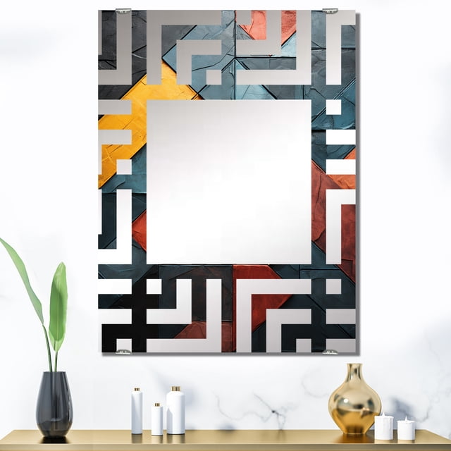 Designart "Stone Cubes in Yellow and Grey I" Abstract Marble Oversized Wall Mirror - Modern Abstract Entryway Big Wall Mirror - Multiple Color Options
