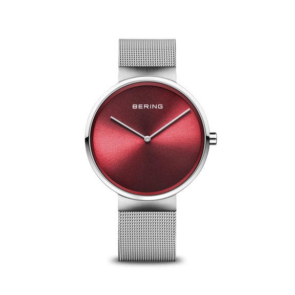 Bering Time Classic Collection Silver Stainless Steel Case and Milanese Strap with Red Dial Women's Watch. 14539-003