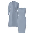 thumbnail image 4 of Business Casual Outfits for Women, 2 Piece Blazer and Dress Set, Long Sleeve Open Front Coat with Bodycon Midi Dress, 4 of 4