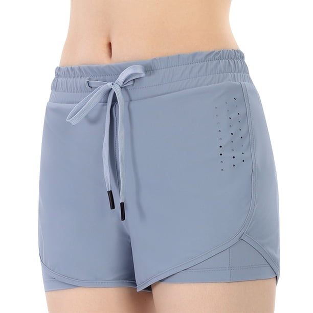 Gibobby Falda Shorts Mujer Pantalones cortos de entrenamiento para mujer, de doble capa, para correr, gimnasio, yoga, atléticos, informales, de verano(Aqua, L)