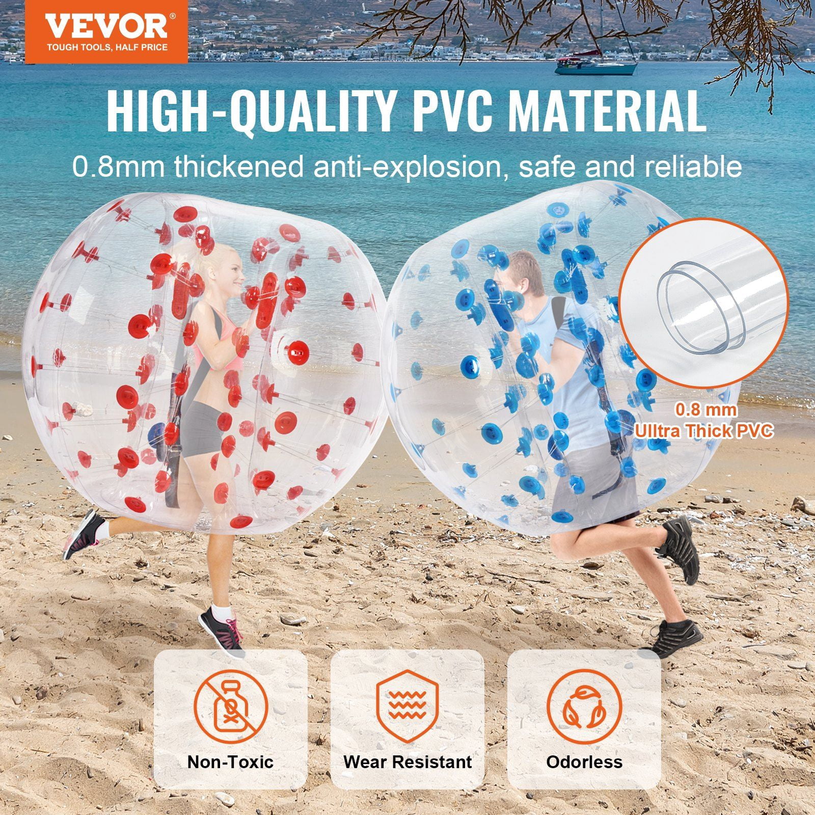 2-Pack 5FT Inflatable Bumper Balls - 0.8mm Thick PVC Human Hamster Bubble Balls for Adults & Teens - Sumo Zorb Ball Game for Outdoor Team Play
