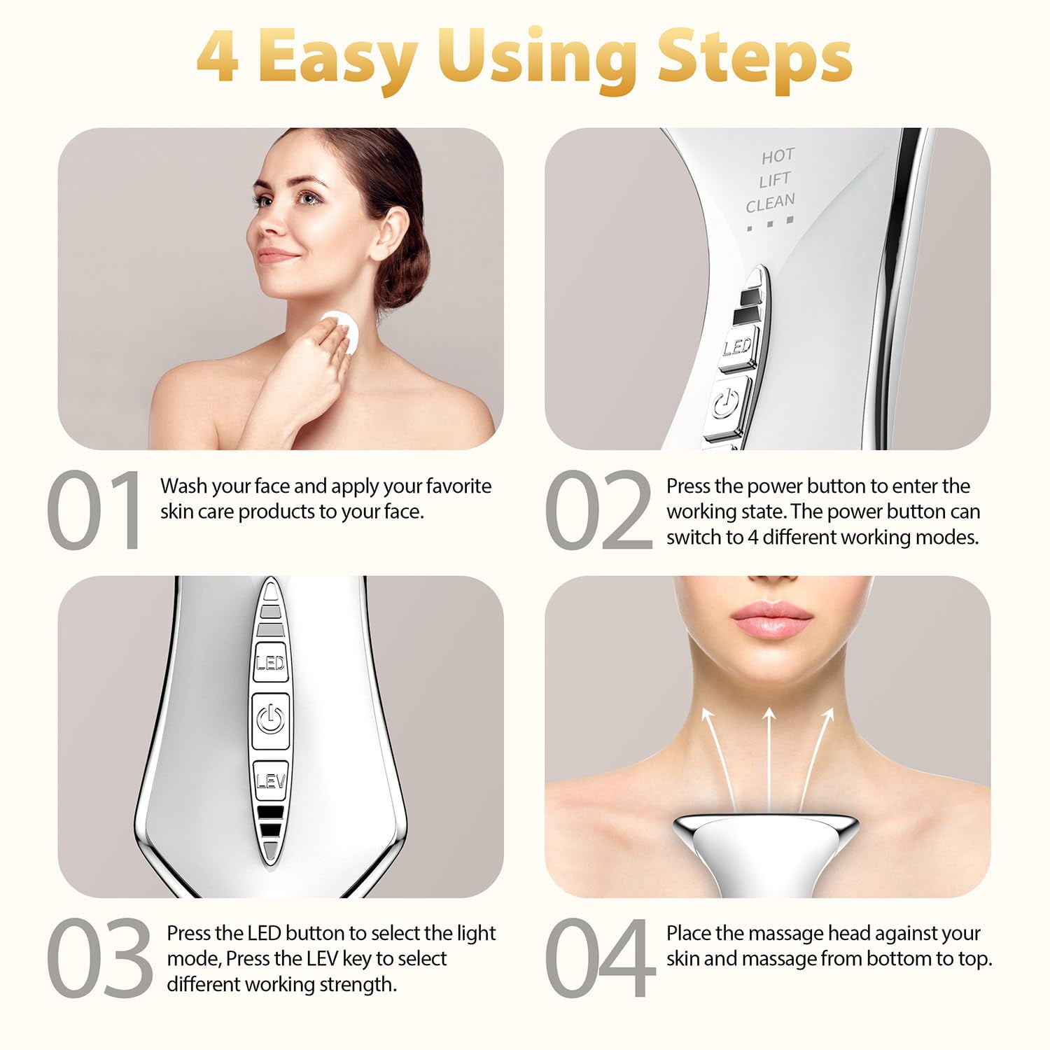 Facial Massager for Neck Care, Red Light for Face,Water Resistant 5-in-1 Led Facial Sculptor