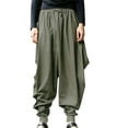 thumbnail image 2 of Mens Lounge Pants Men's Solid Color Cotton Hemp Large Harem Pants Wide Leg Pants clothes under $25.00, 2 of 4