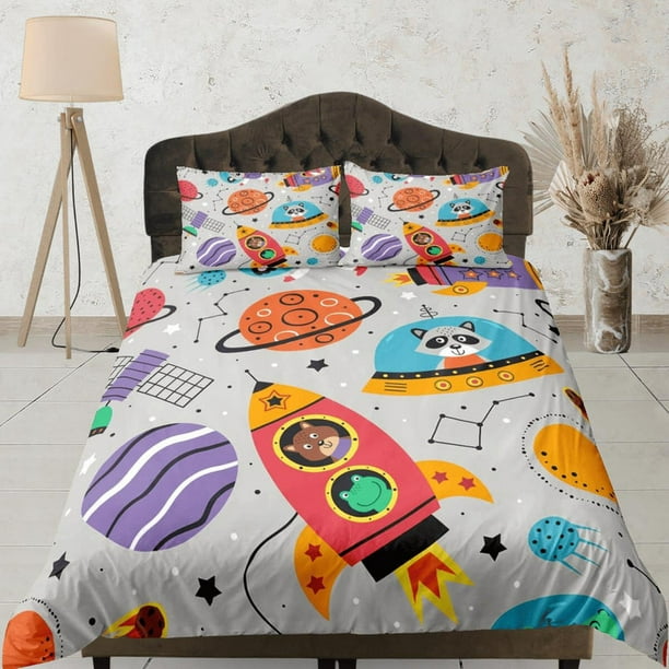 Safari Animals Grey Doona Cover Kids, Galaxy Bed Set Full, King, Queen,