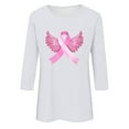 thumbnail image 4 of Alkepwun Breast Cancer Shirt for Women Angel Wings Pink Ribbon TShirt Cancer Fight Awareness Shirt Faith Casual 3/4 Sleeve Tops, 4 of 4