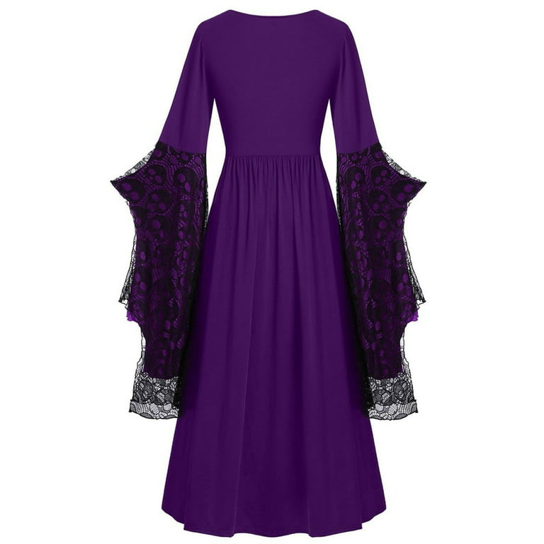 fitted lace wedding dress Women's Purple Skull V-Neck Loose Fit Dress XL